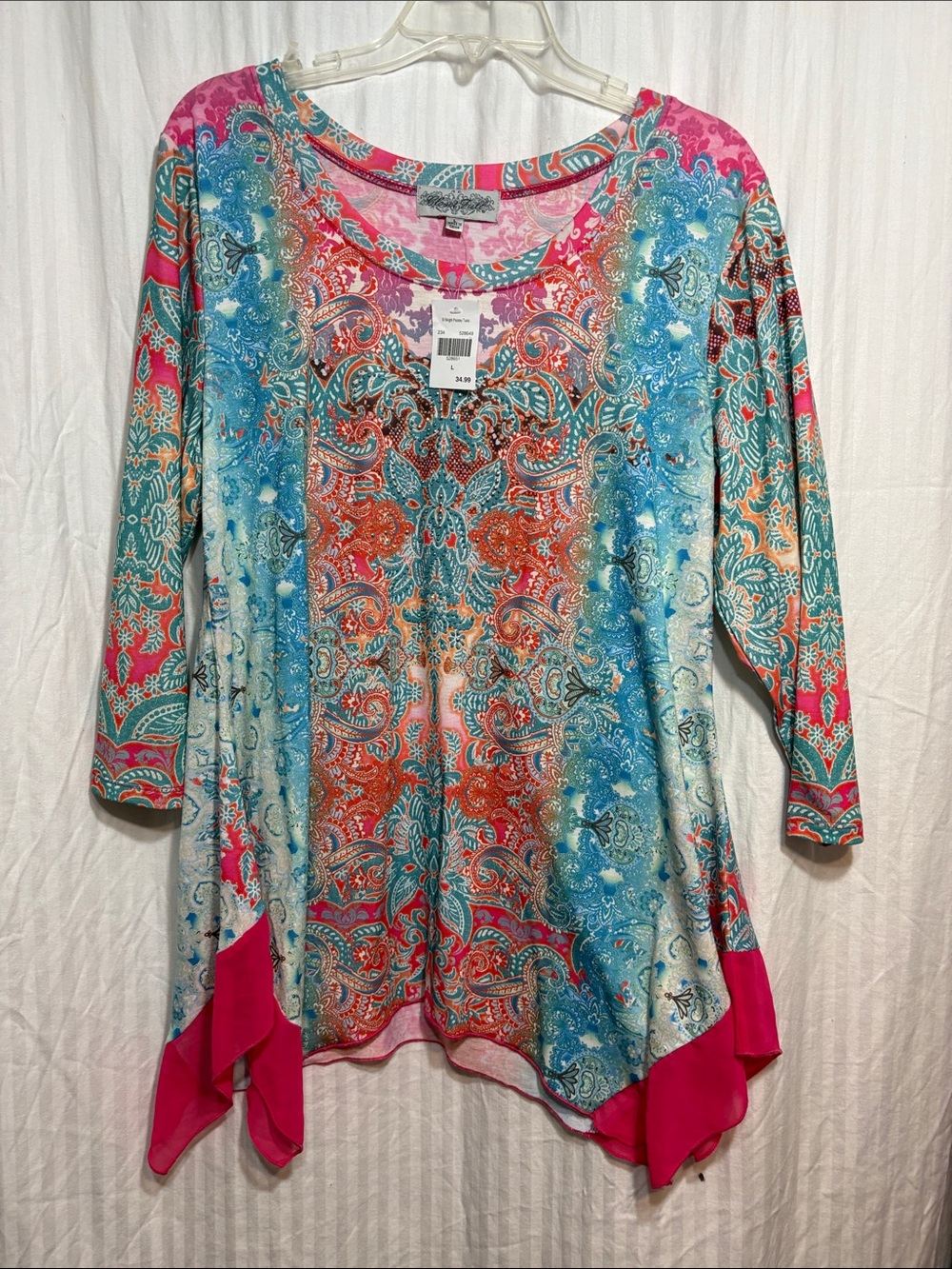 Women's Paisley Print Handkerchief Hem Top - Pink Multi